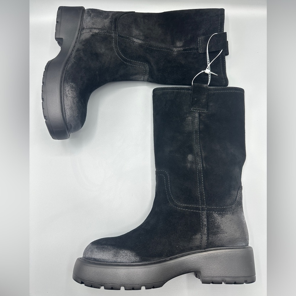 Jeffrey Campbell Suede Leather Combat Boots Chunky Sole Women’s Size 8.5 Black